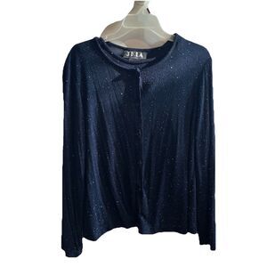 Vtg Y2K 90s Navy Blue Sparkle Cardigan Set Women’s Sz M /L Glitter FairyRetro